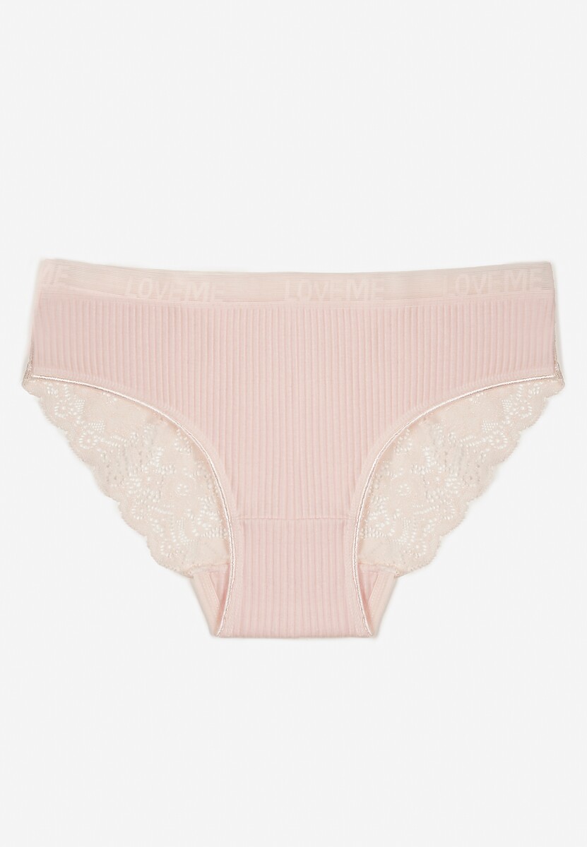 Ciemnoróżowe Bawełniane Majtki Figi z Prążkowanej Tkaniny z Koronką Erqelia