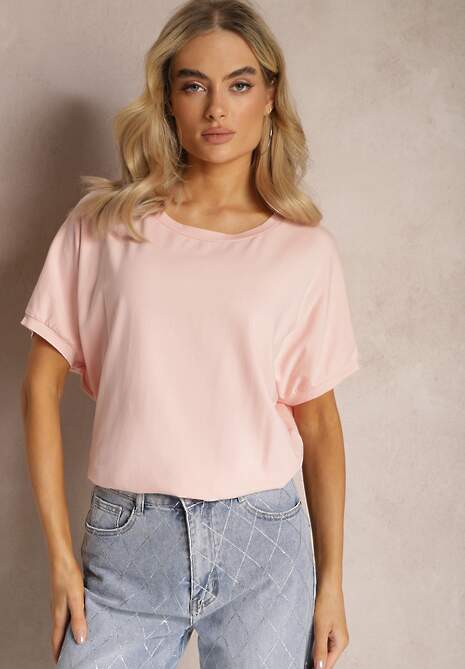 Różowy T-shirt Oversize o Przedłużonym Kroju Echinopa