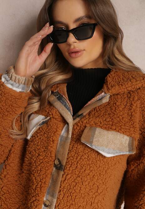 Brązowa Kurtka Futerko Teddy Oversize Bizo