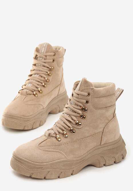 Beżowe Botki Traperki Chester
