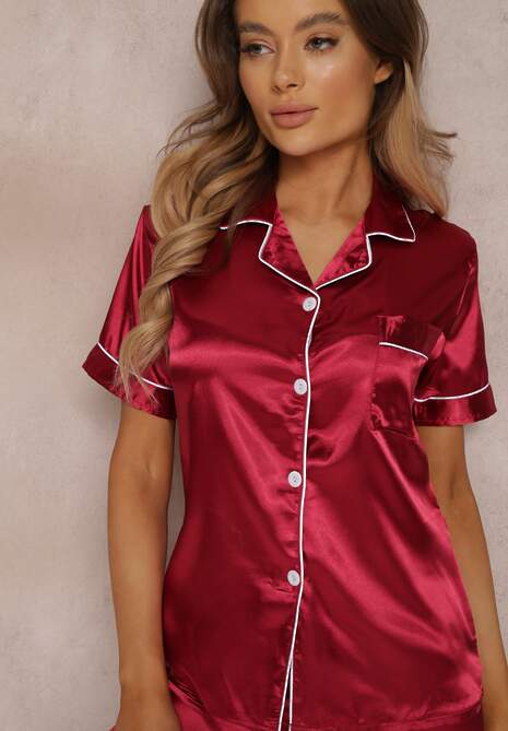 Bordowy Komplet Piżamowy Hekinca