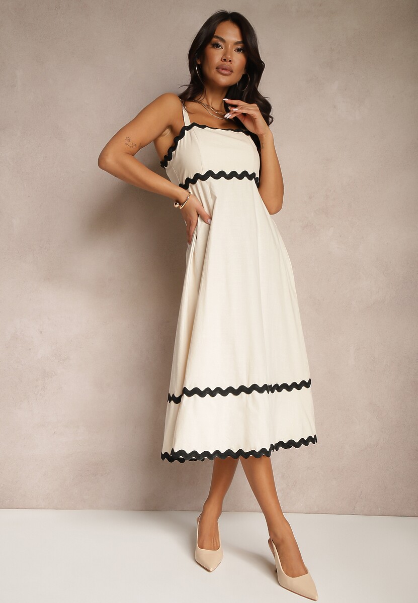 Czarna Sukienka z Wiskozą i Bawełną na Ramiączkach z Geometrycznym Wzorem Ilanvia