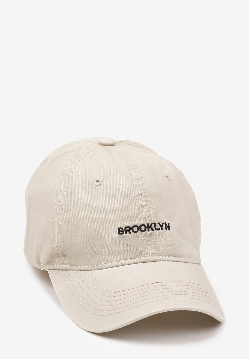 Jasnobeżowa Bawełniana Czapka z Daszkiem Zdobiona Napisem Reitenia