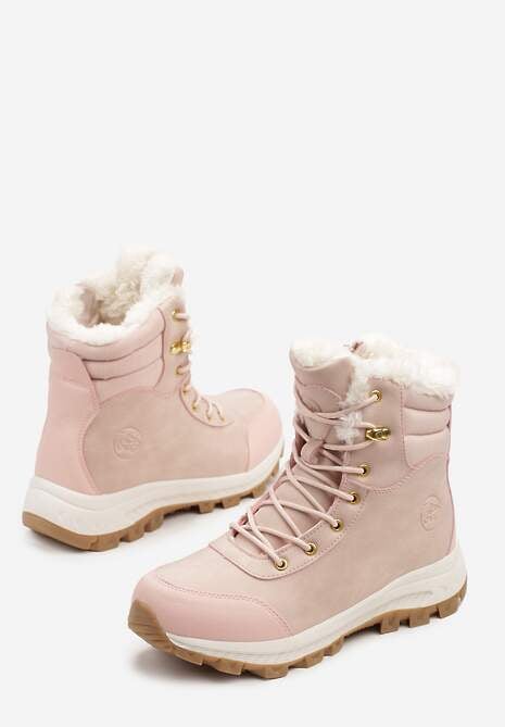 Różowe Botki Trekkingowe na Platformie ze Sznurowaniem Labrinna