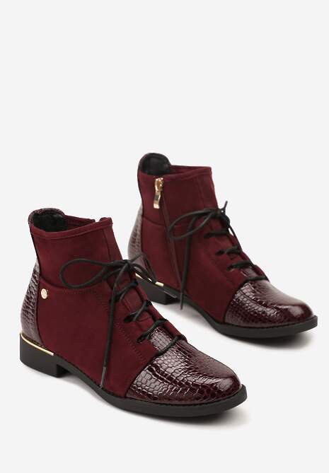 Bordowe Botki Trzewiki Vices Ozdobione Lakierowanymi Elementami Afridde