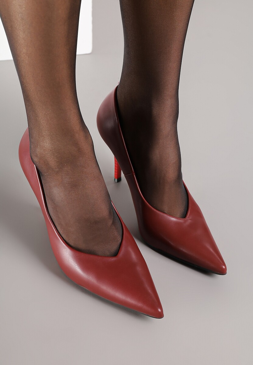 Bordowe Szpilki Vices z Wkładką ze Skóry Naturalnej Anistte