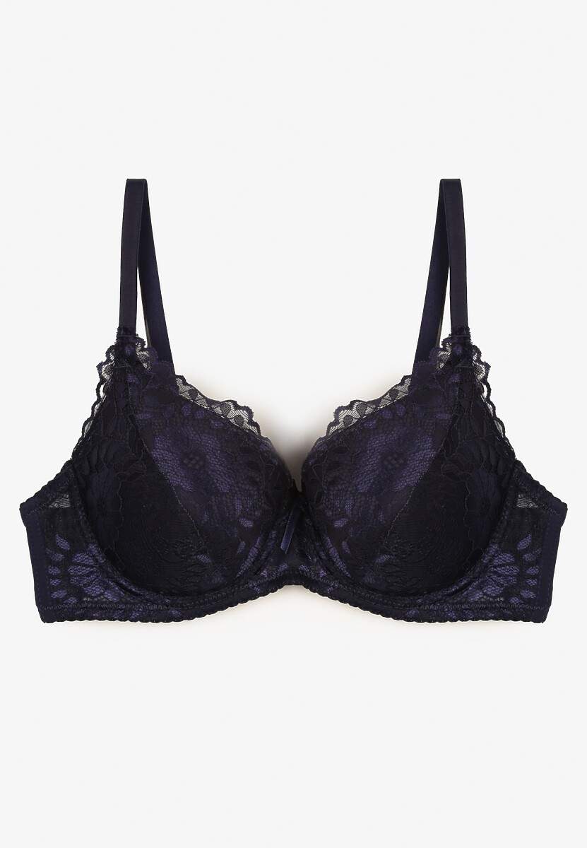 Granatowy Koronkowy Biustonosz Full Cup Lanomira