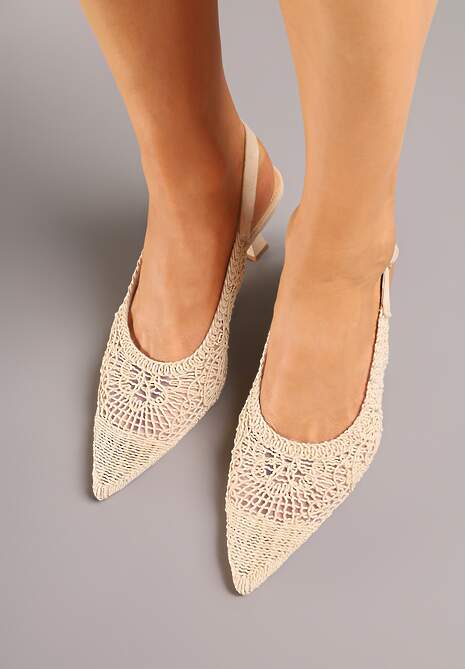 Beżowe Haftowane Sandały Vices na Szpilce Typu Slingback Atesia