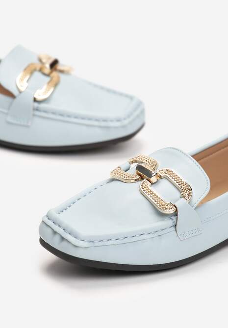 Niebieskie Mokasyny z Klamerką i Kwadratowym Noskiem Heela
