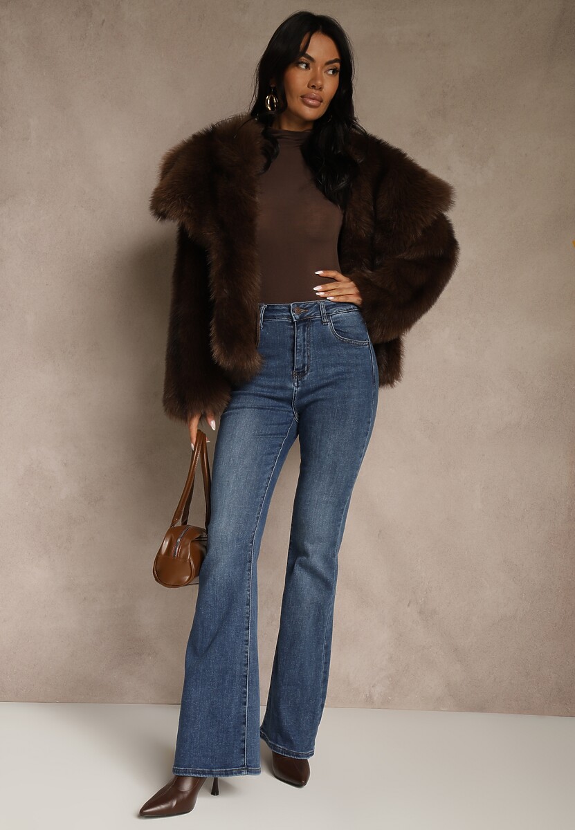 Niebieskie Jeansy High Waist o Kroju Dzwonów Finvenne