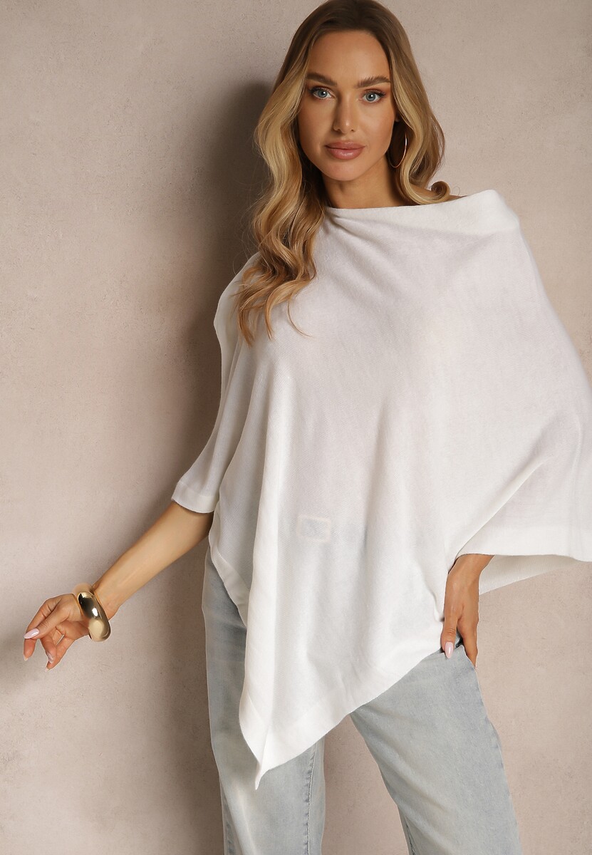 Biała Bluzka Narzutka o Asymetrycznym Fasonie Oversize Daiko