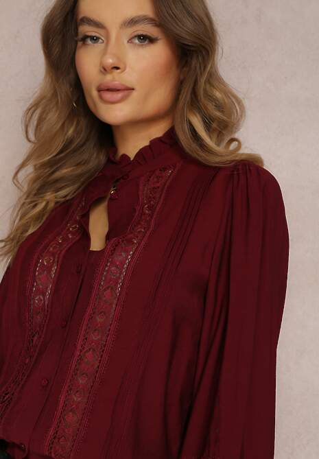 Bordowa Koszula ze Stójką i Koronką Phaeninca