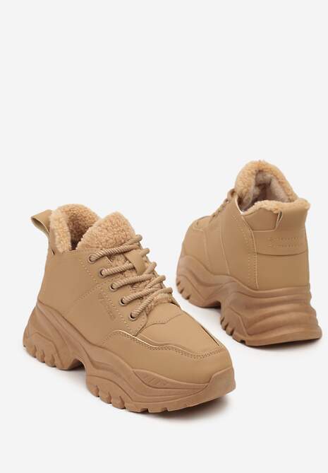 Jasnobrązowe Trapery Sneakersy Vices na Platformie z Tłoczeniem Nirrise