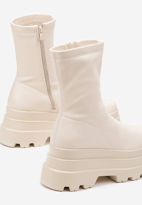 Beżowe Botki Workery na Platformie na Suwak z Dopasowaną Cholewką Driefra