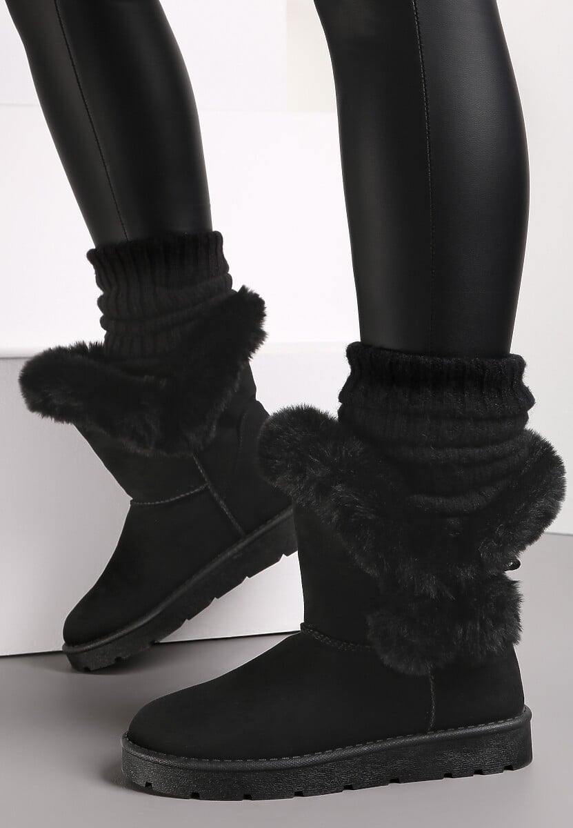 Brązowe Śniegowce z Futerkiem i Pomponami Teido