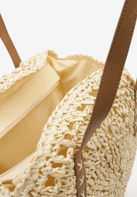 Jasnobeżowa Boho Torebka z Plecionki z Dwoma Uchwytami Zapinana na Suwak Saiph