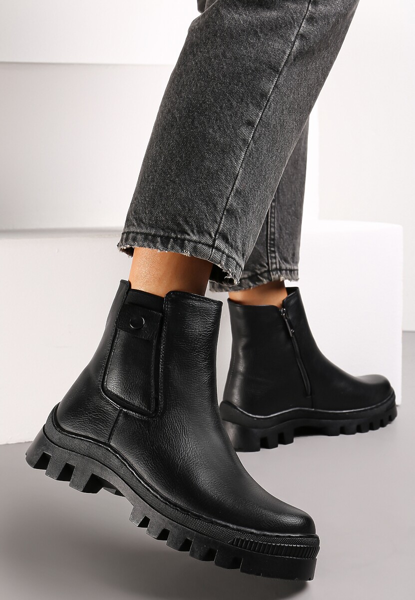 Czarne Botki Sztyblety Chunky na Platformie Shaaf