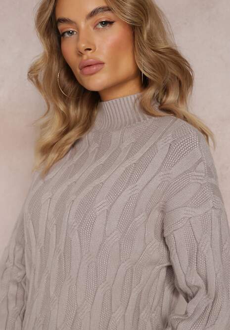 Szary Golf o Klasycznym Fasonie z Modnym Splotem i Ściągaczami Franka