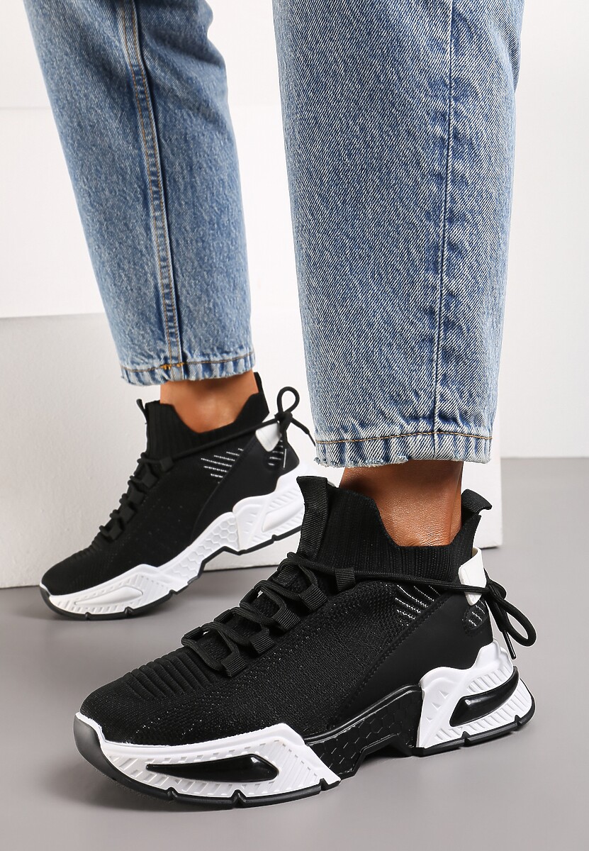 Czarne Sneakersy Sportowe na Grubej Podeszwie ze Skarpetkową Cholewką Xille
