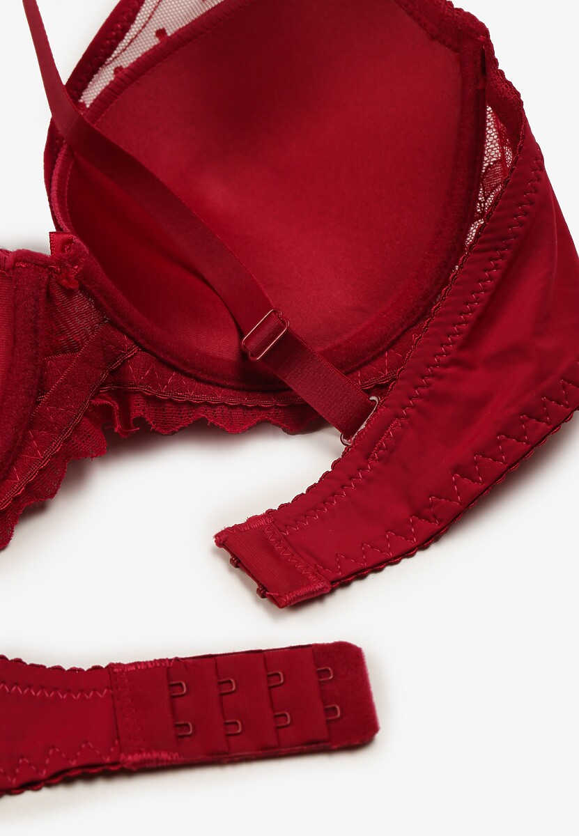 Bordowy Usztywniany Biustonosz Full Cup z Subtelną Koronką Serumka