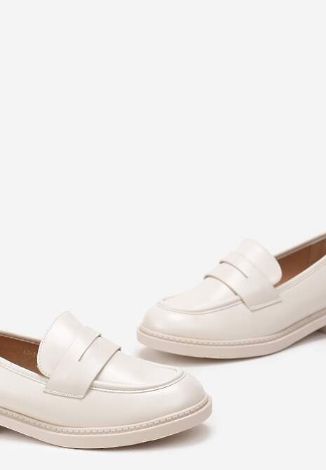 Beżowe Mokasyny Klasyczne z Przeszyciami Mariola