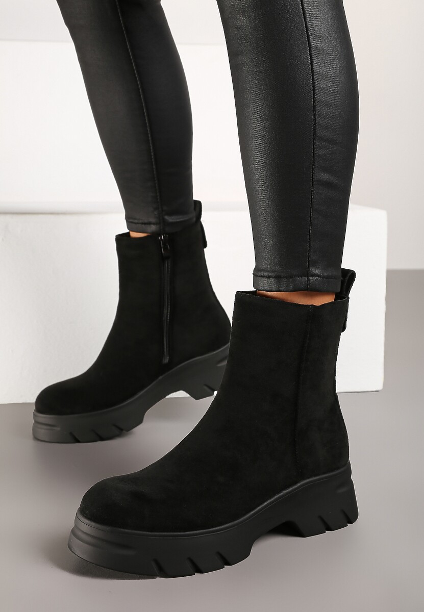 Ciemnobeżowe Casualowe Botki z Ekozamszu na Platformie Naolara