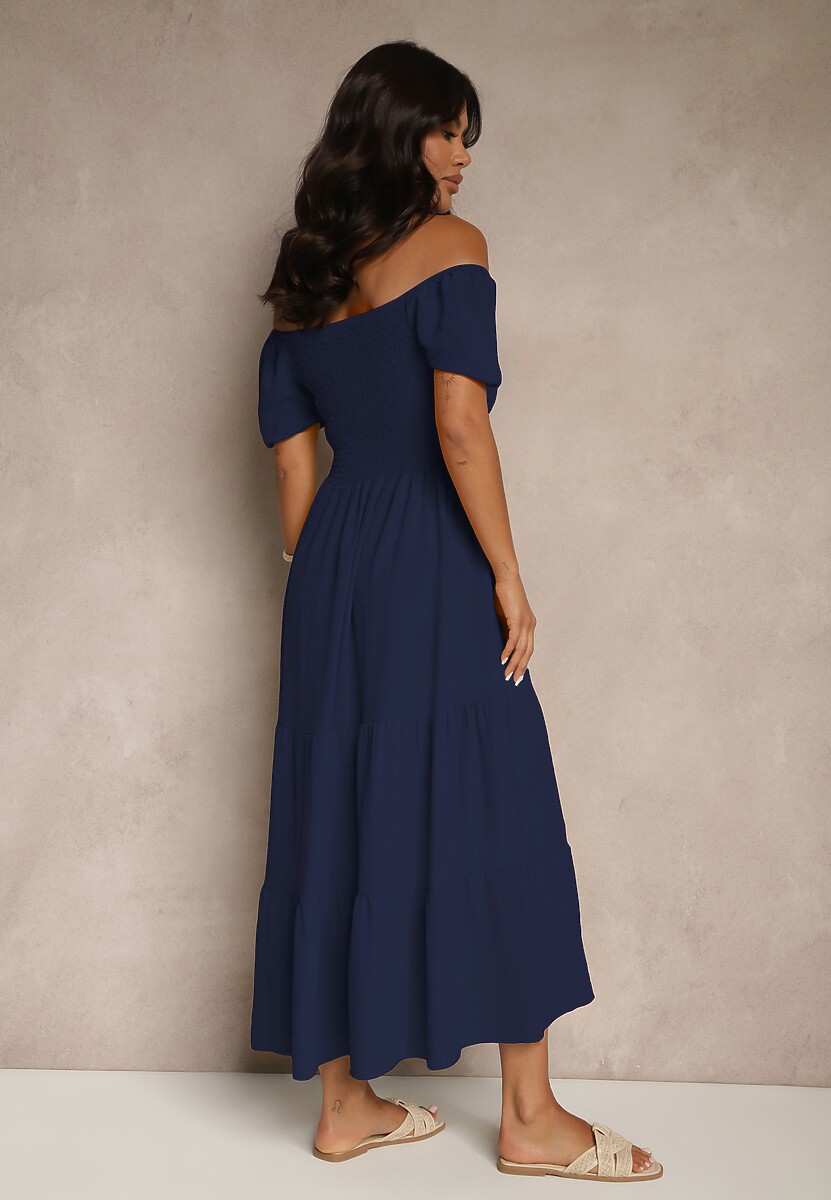 Granatowa Sukienka Hiszpanka z Marszczoną Górą Lumirielle