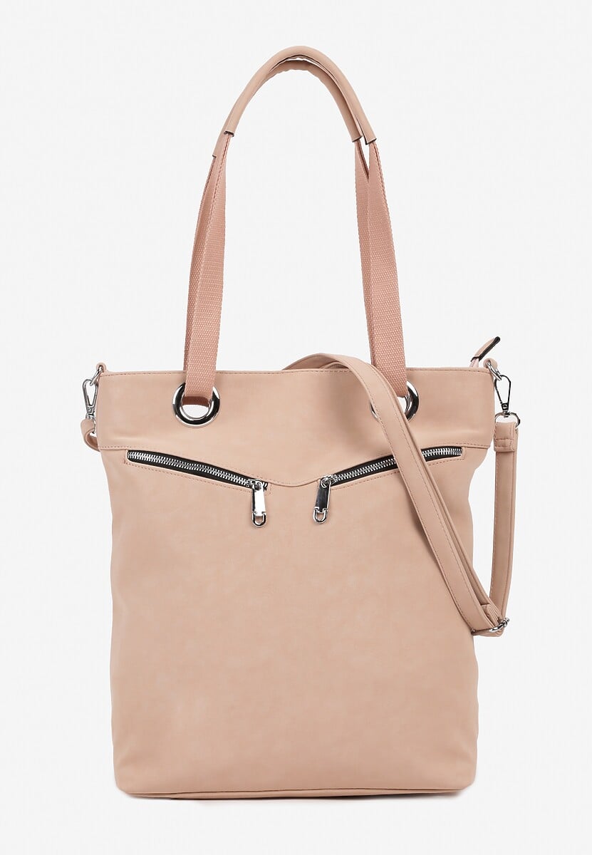 Różowa Torebka z Ozdobnymi Suwakami Rączkami i Paskiem Regulowanym Laiulia