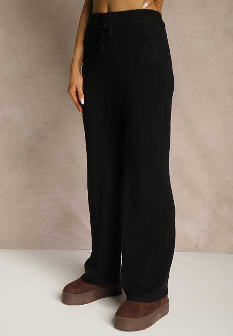 Czarny Komplet z Dzianiny z Wełną Długi Kardigan Kamizelka i Spodnie Netivia