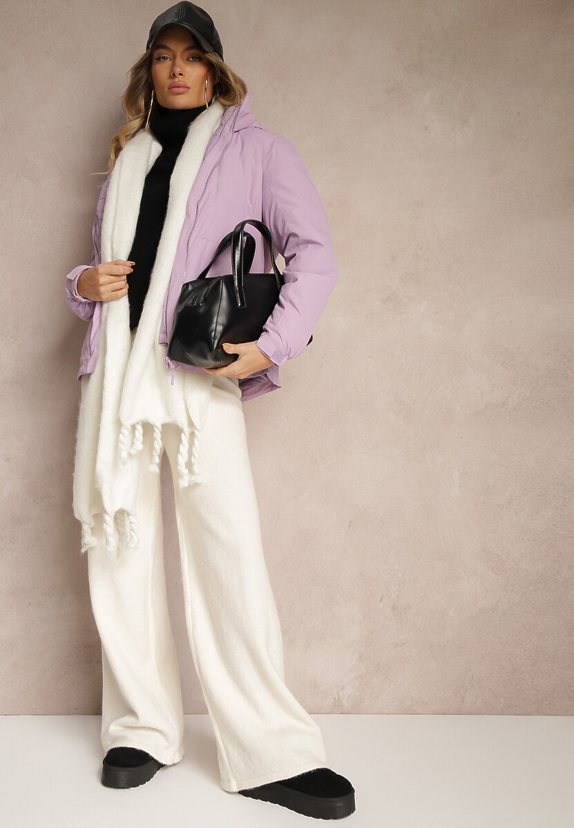 Jasnofioletowa Kurtka z Pikowaną Odpinaną Stroną i Odpinanym Kapturem Doriona