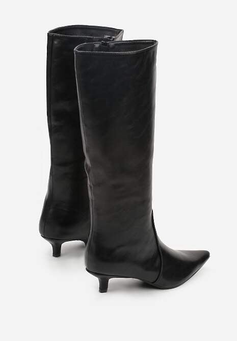Czarne Kozaki do Kolana w Eleganckim Stylu na Niskiej Kaczuszce Neredia