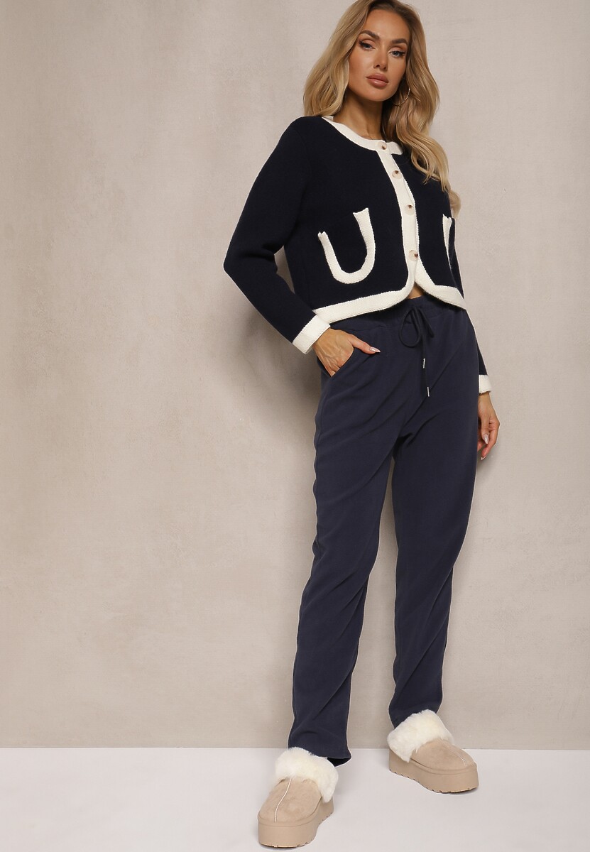 Granatowe Spodnie Dresowe z Gumką w Pasie Imith