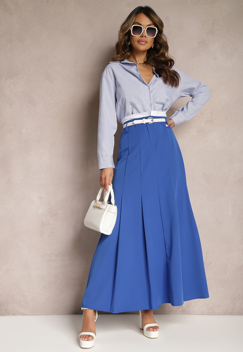 Beżowa Spódnica Długa Rozkloszowana High Waist Leoraia