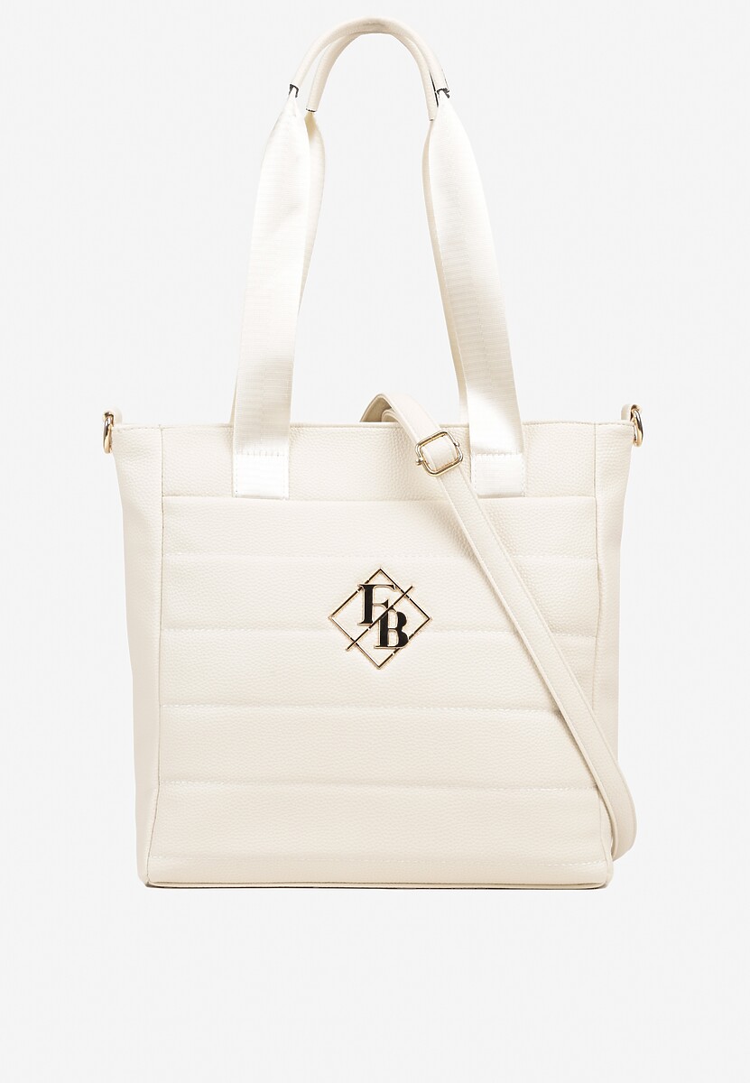 Jasnobrązowa Torebka Typu Shopper z Paskiem Crossbody i Aplikacją Zdobiona Pikowaniem Fleomira