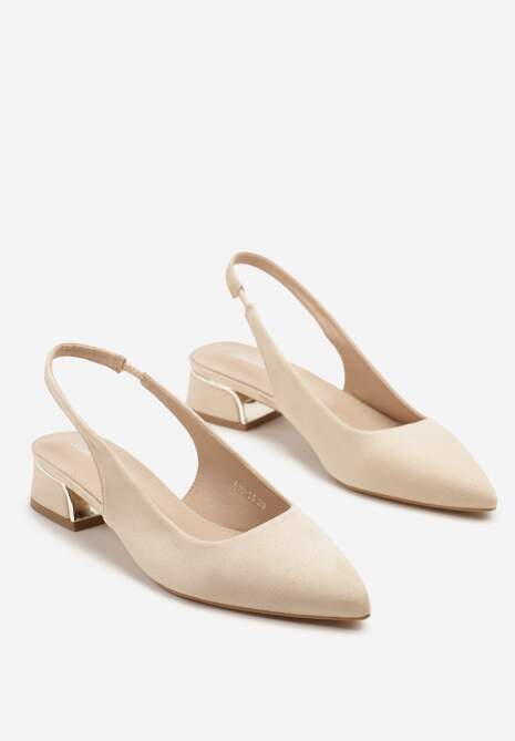 Beżowe Sandały Typu Slingback z Metaliczną Ozdobą Helmio