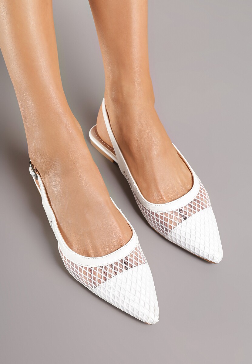 Białe Siateczkowe Sandały ze Szpiczastym Noskiem i Paskiem z Klamerką Yastia