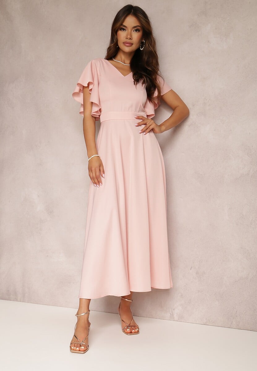 Różowa Sukienka o Rozkloszowanym Kroju z Falbanami Bouchard