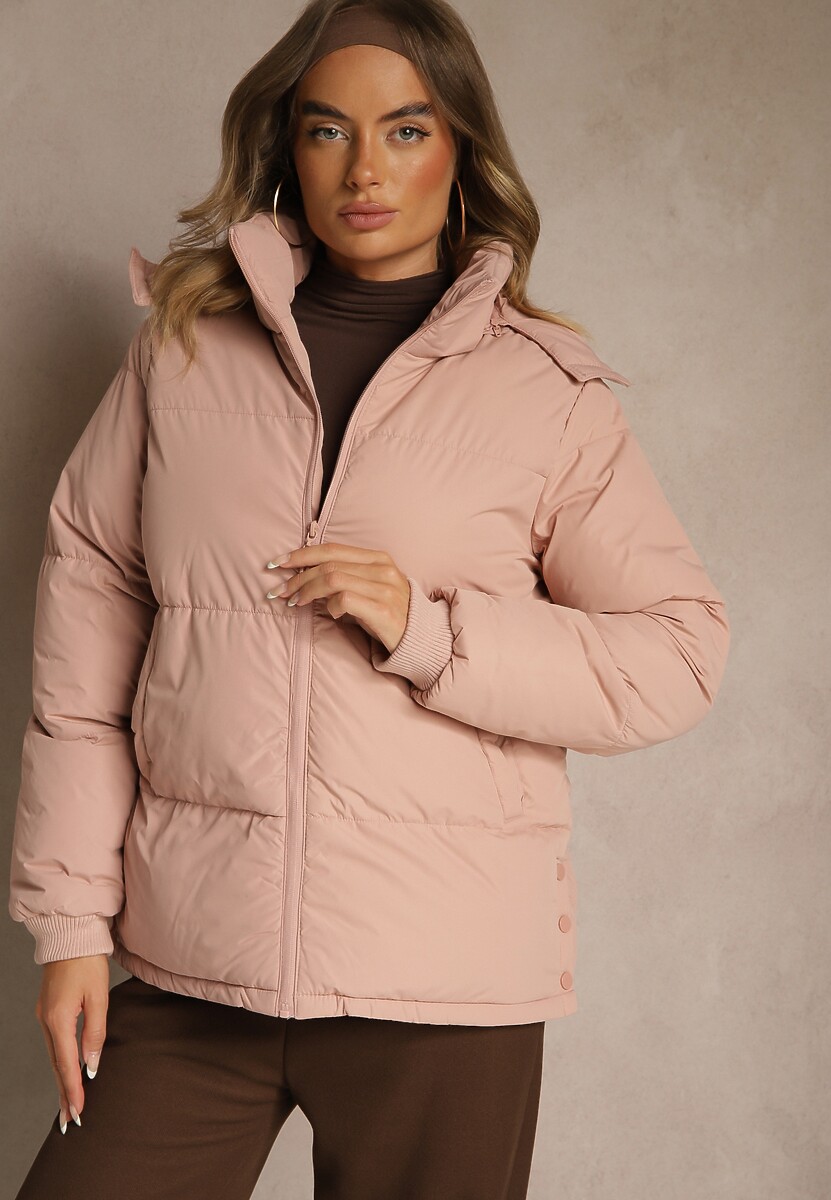 Jasnobeżowa Pikowana Kurtka z Odpinanym Kapturem Lucane