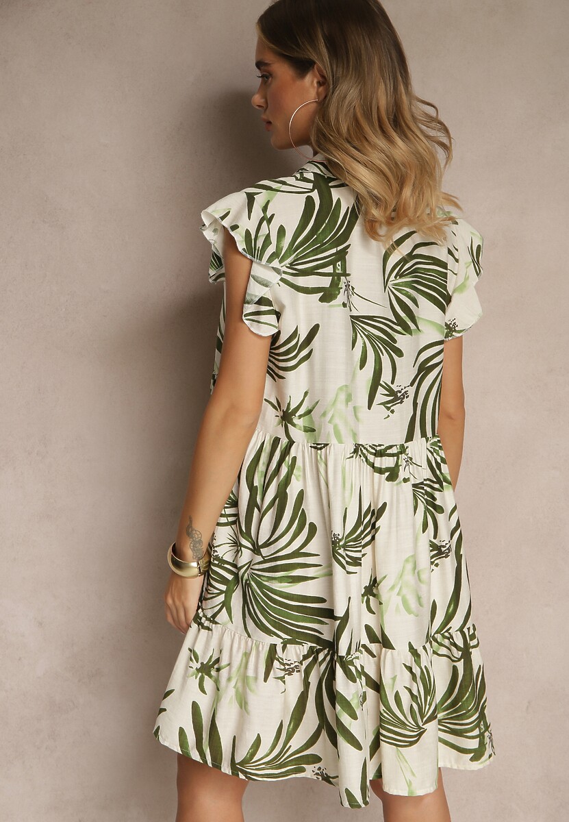 Zielona Sukienka z Bawełną Lnem i Wiskozą w Liście Lilestia