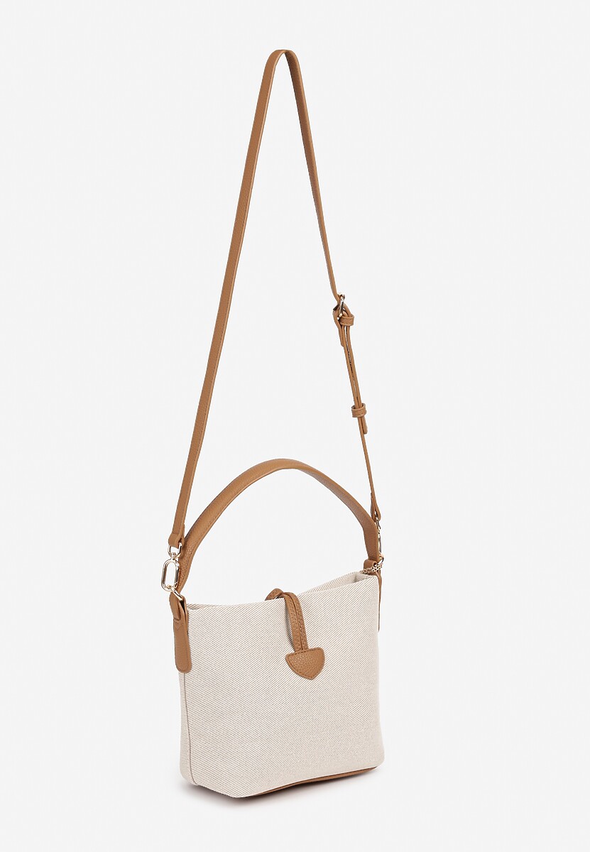 Beżowo-Brązowa Torebka Worek z Bawełną Ozdobiona Rączką Amilone