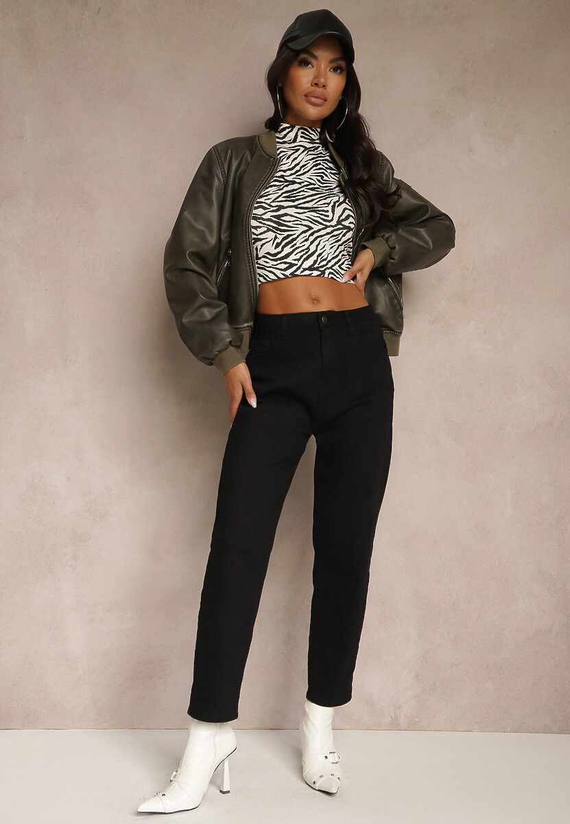 Czarne Jeansy Mom Fit Regular Waist Feselesa
