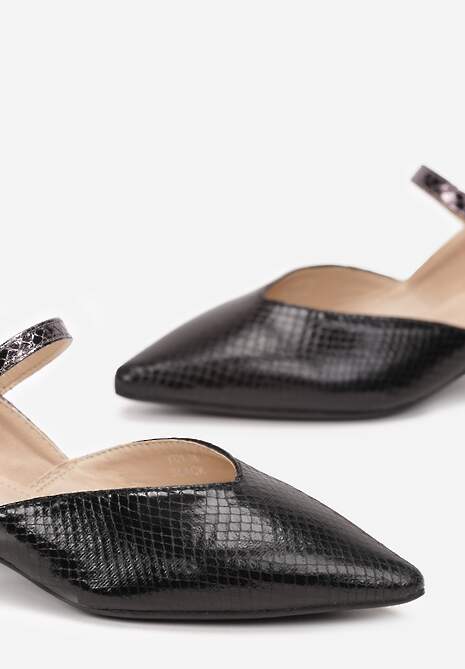 Czarne Czółenka ze Szpiczastym Noskiem na Niskim Słupku Tiasima