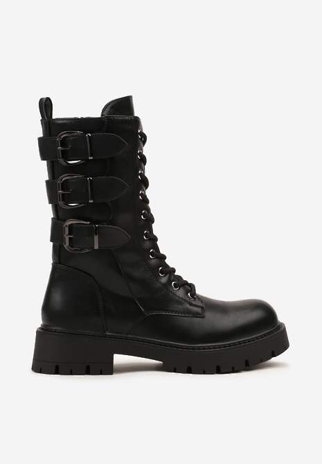 Czarne Botki Typu Workery Zdobione Sprzączkami Therrie