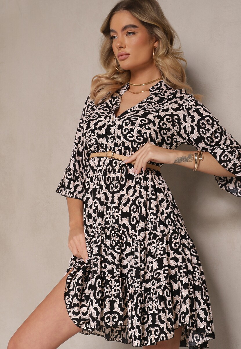 Zielona Sukienka Bawełniana o Rozkloszowanym Kroju w Etniczny Print Zalivine