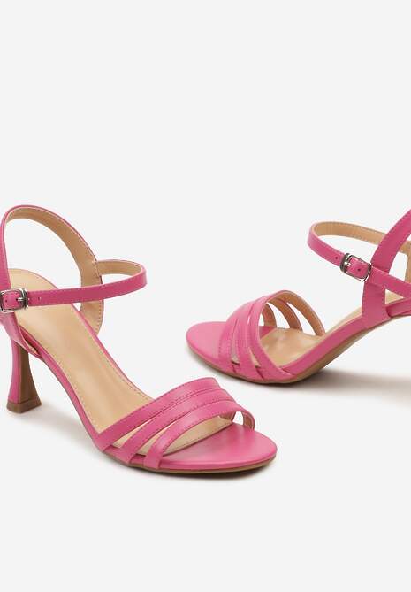 Fuksjowe Sandały z Ekoskóry na Szpilce Zapinane na Sprzączkę Ploemis