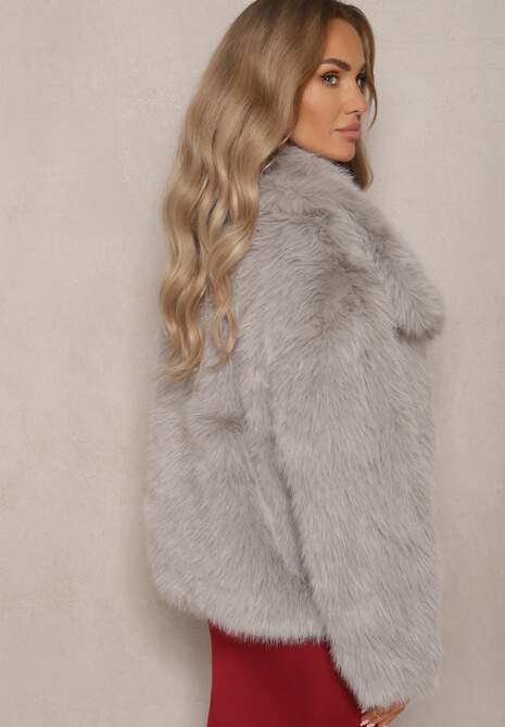 Jasnoszara Kurtka Futro z Długim Włosiem Zelita