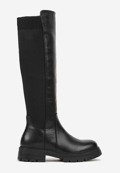 Czarne Kozaki przed Kolano z Elastyczną Wstawką w Cholewce Atisa