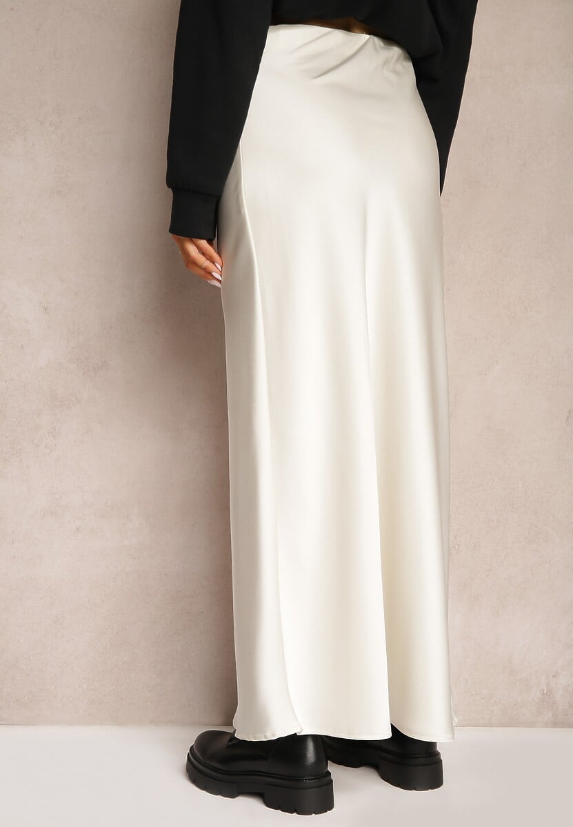 Jasnobeżowa Satynowa Spódnica Maxi High Waist Formia