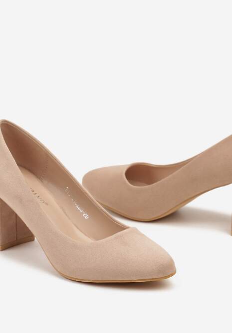 Ciemnobeżowe Klasyczne Czółenka na Słupku Iranea