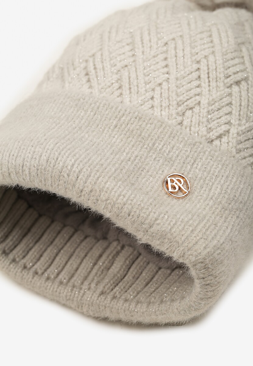 Szara Czapka z Wiskozą Metaliczną Nicią i Pomponem Berira